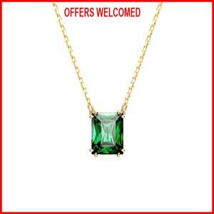 Gold-Tone Finished Pendant Necklace with Rectangular-Cut Stone